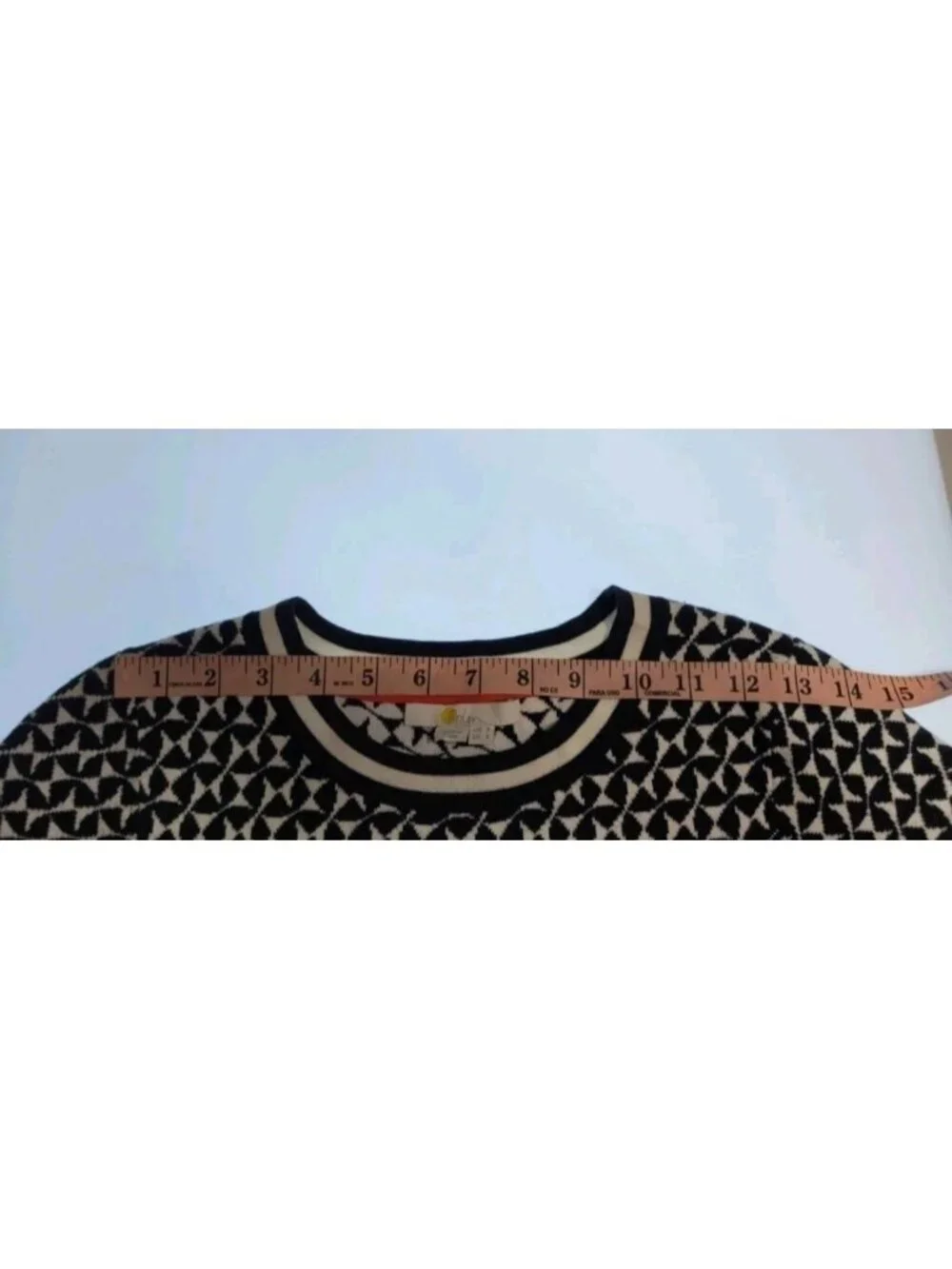 Boden Knit Sweater Dress Size 4 Navy White Geometric Jacquard Short Sleeve Pocke - Picture 10 of 12